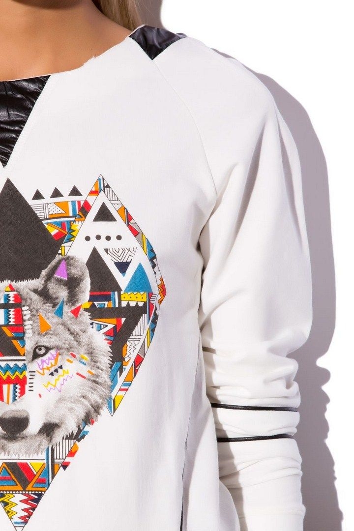 Sudadera Blanca Estampado Patchwork